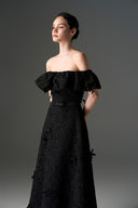 IHF STUDIO • Noir Floral Vine Lace Off-Shoulder Midi A-Line Dress