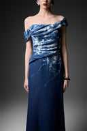 GVLUX • Éclat Marbré Off-Shoulder Denim Evening Gown