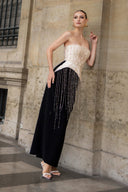 Nidalii Noir Gold Bustier Crepe Evening Gown for women, from JOSEPHINE, The Viet Concept 
