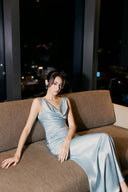 THÉSONG • Lumière De Soie Ice Blue Satin Column Gown