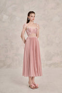 LINH PHUNG • Rosalie Pearl Silk Corset Waist Midi Dress