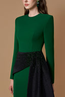 Emerald Noir Asymmetric Draped Column Gown in Crepe & Taffeta for women, from IHF ATELIER, The Viet Concept 