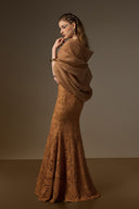 IHF ATELIER • Bloom Rose Crystal-Embellished Mermaid Gown with Hooded Cape