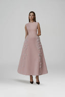 L' SCARLETT • Pink 3D Crystal Floral Flared Midi Dress