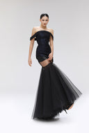 Fracture Off-Shoulder Metallic Chiffon Mermaid Gown for women, from SORAMAME, The Viet Concept