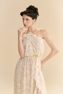 LINH PHUNG • Ivoria One-Shoulder Floral Lace Evening Gown with High Slit in Ivory