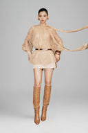 Cream Brown Evelina Raglan Sleeve Bow Tie Shirt for women, from HUONG, The Viet Concept 