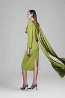 Front Pencil Scarf Neck Cotton Silk Midi Dress for women, from White Plan, teh Viet Concept 