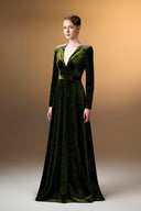IHF ATELIER • Midnight Pearl Grain Velvet V-Neck A-Line Evening Gown