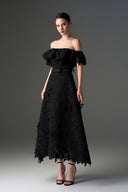 IHF STUDIO • Noir Floral Vine Lace Off-Shoulder Midi A-Line Dress