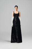EEGEN STUDIO • Black Embellished Lace Column Dress