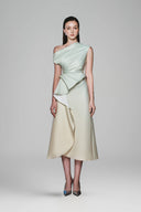 Daplon A-line Asymmetric Neck Taffeta Midi Dress for women, from White Plan, The Viet Concept 