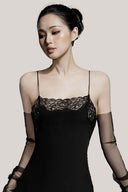 Black Lea Lace-Trimmed Long Robe for women, from DORO, The Viet Concept 