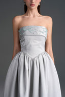 IHF STUDIO • Light Grey Silk Taffeta Crystal Embellished Mullet A-Line Dress
