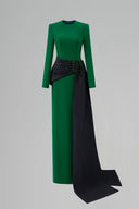 Emerald Noir Asymmetric Draped Column Gown in Crepe & Taffeta for women, from IHF ATELIER, The Viet Concept 