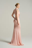 Rosé Crystal Neckline Twisted Drape Jersey Maxi Gown for women, from IHF STUDIO, The Viet Concept 