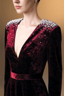 IHF ATELIER • Midnight Pearl Grain Velvet V-Neck A-Line Evening Gown
