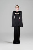 Black Shimmer Silk Column Evening Gown Cut-Out Crystal Neckline for women, from IHF ATELIER, The Viet Concept