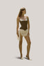 Mocha Elysian Twill Mini Dress for women, from La Vierge, The Viet Concept 