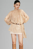 Cream Brown Evelina Raglan Sleeve Bow Tie Shirt for women, from HUONG, The Viet Concept 