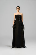 EEGEN STUDIO • Black Strapless Column Dress with Sheer Silk Panels