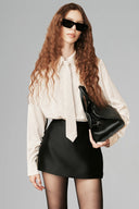 Cream Brown Reese Oversized Polka Dot Silk Shirt for women, from HUONG, The Viet Concept 