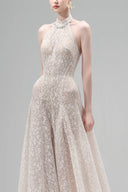 Cream Aurelia A-line Halter Neck Lace Floor Length Dress for women, from Maison Des Copains, The Viet Concept 