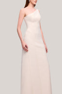 Cream Chuong A-line One Shoulder Tussah Silk Maxi Dress for women, from TINH, The Viet Concept 