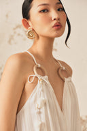 Ivory Striped Silk Wooden Ring Slip Dress for women, from XITA, The Viet Concept 
