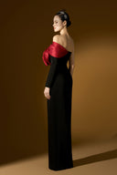 Noir Asymmetric Draped Rose Crepe Evening Gown for women, from IHF ATELIER, The Viet Concept 