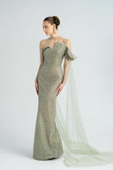 21SIX • Elsinore Sequin & Tulle Crystal-Embellished Cape Gown