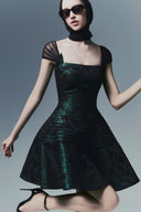 Unbound Luminous Teal Jacquard Taffeta A-Line Mini Dress for women, from MR CRAY & LADY SEXY, The Viet Concept 