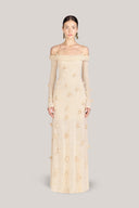 Beige Off-shoulder Floral Dress for women, from Montsand, The Viet Concept 