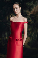 Celestine Bow-Embellished Off-Shoulder Taffeta Midi Dress for women, from HOBB, The Viet Concept 