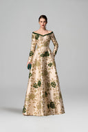 IHF ATELIER • Verdant Rose Crystal Brocade V-Neck A-Line Gown