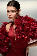 Fatima Crystal-Embellished Silk Taffeta Gown With Feather Cape for women, from 21SIX, The Viet Concept