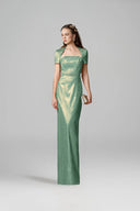 Metallic Silk Trapeze Neck Column Evening Gown for women, from IHF ATELIER, The Viet Concept