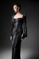 GVLUX • Noir Éclipse Marbled Denim Bustier Gown