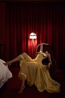 HUELLEY ROSE • Liane Golden Yellow Silk Organza Bow-Bodice A-Line Maxi Dress