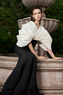 Black & White Mermaid Evening Gown Bow Draped Bodice Luxury Dress for women, from IHF ATELIER, The Viet Concept