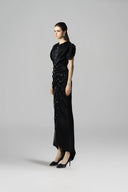 Black Silk Rhinestone Embellished Mullet Hem Dress for women, from SORAMAME The Viet Concept