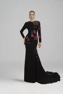 Claire Lily Bloom Crystal Embellished Mermaid Crepe Gown for women, from 21SIX, The Viet Concept