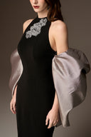 IHF ATELIER • Black Crepe & Grey Taffeta Crystal-Embellished Mermaid Gown
