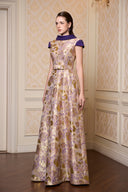 Purple Floral Metallic Jacquard A-Line Evening Gown for women, from IHF ATELIER, The Viet Concept 