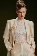 VONTIER DE MONTIER • Tailored Textured Pleated Silk Kate Straight-Leg Trousers in Cream Beige