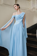LARMES • Theodora Blue Draped Evening Gown