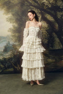 LINH PHUNG • Elowen Ivory Floral Lace Embroidered Corset Off-Shoulder Maxi Gown