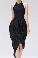 SORAMAME • Nocturne Metallic Chiffon Halter Sheath Dress