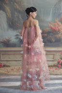 LINH PHUNG • Isabella Crystal Floral Cape Sequin Evening Gown