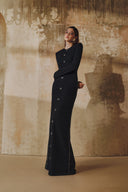 L' SCARLETT • Crystal Heart Hand-Embellished Poly Crepe Maxi Dress
